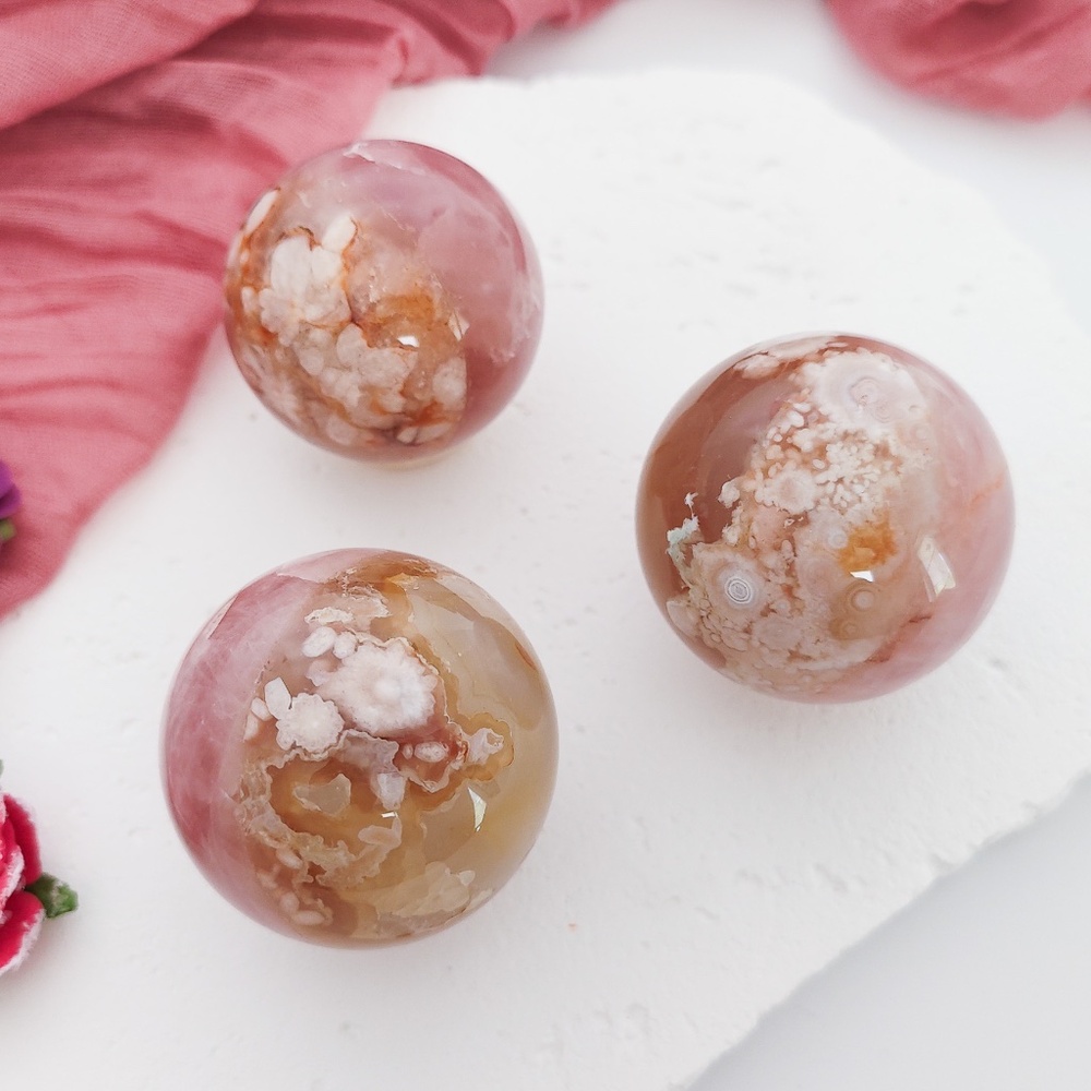 Mixed Flower Agate Rose Quartz Sphere
